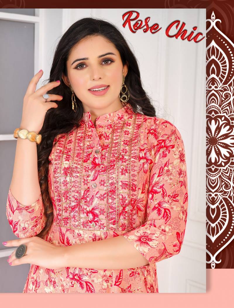 Beauty Rose Chic Foil Printed Rayon Anarkali Kurtis Collection