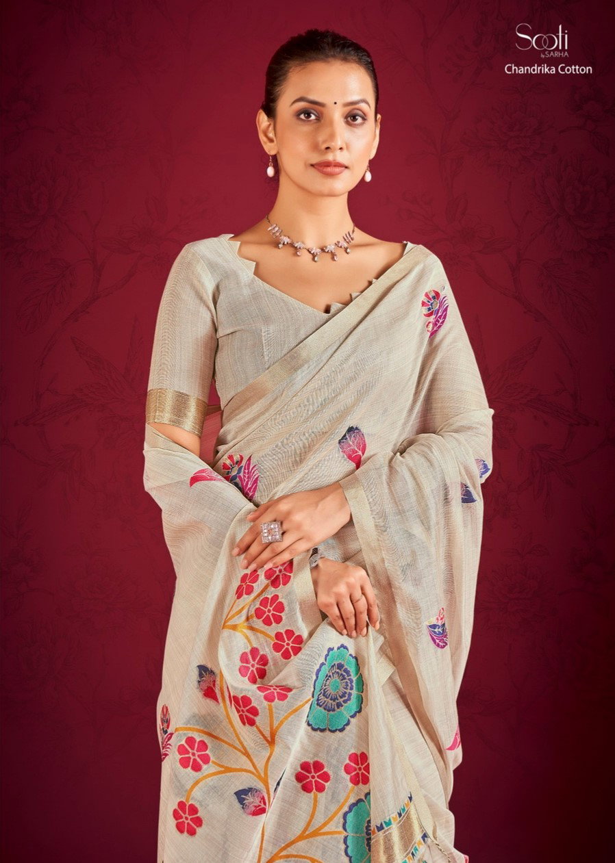 Rajyog Chandrika Handloom Linen Floral Saree Collection