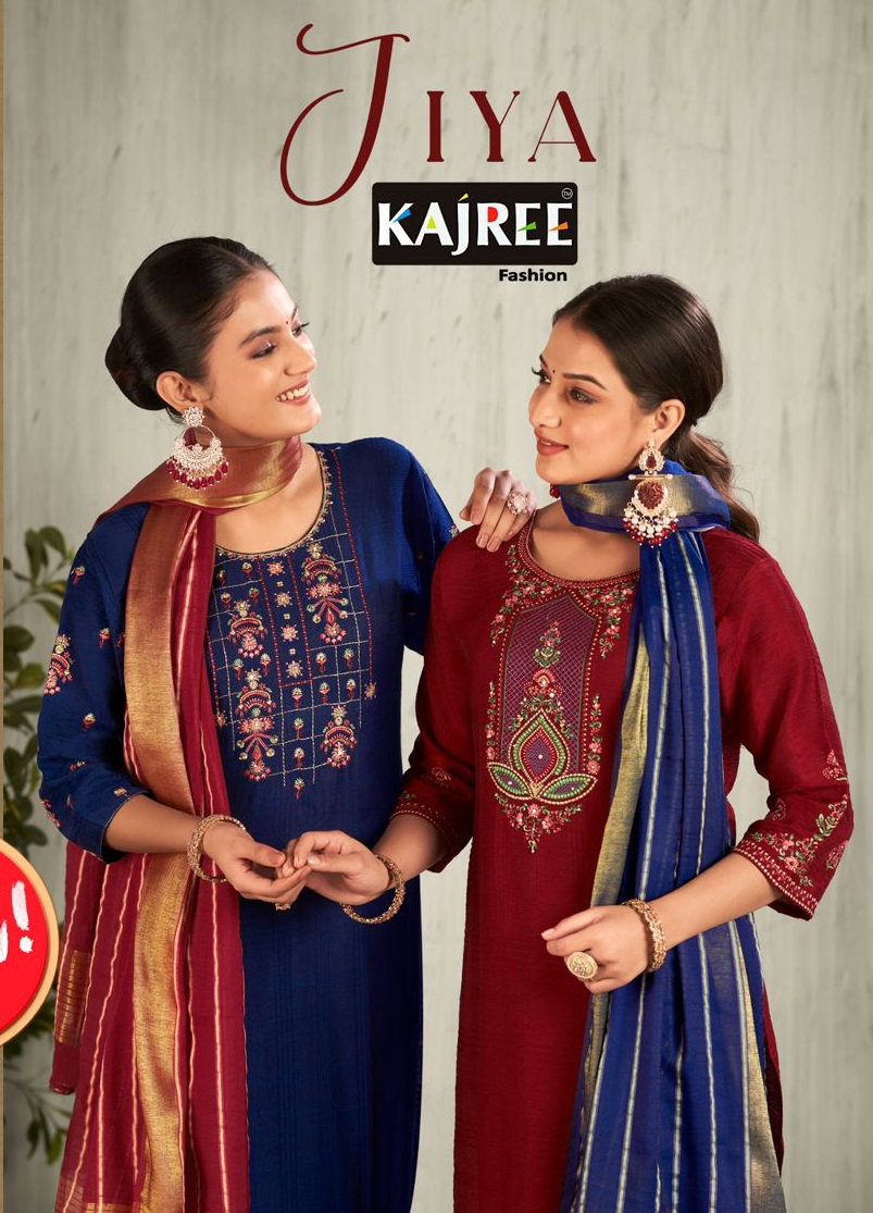Kalaroop Jiya Viscose Neck Embroidery Kurti Pant With Dupatta Collection