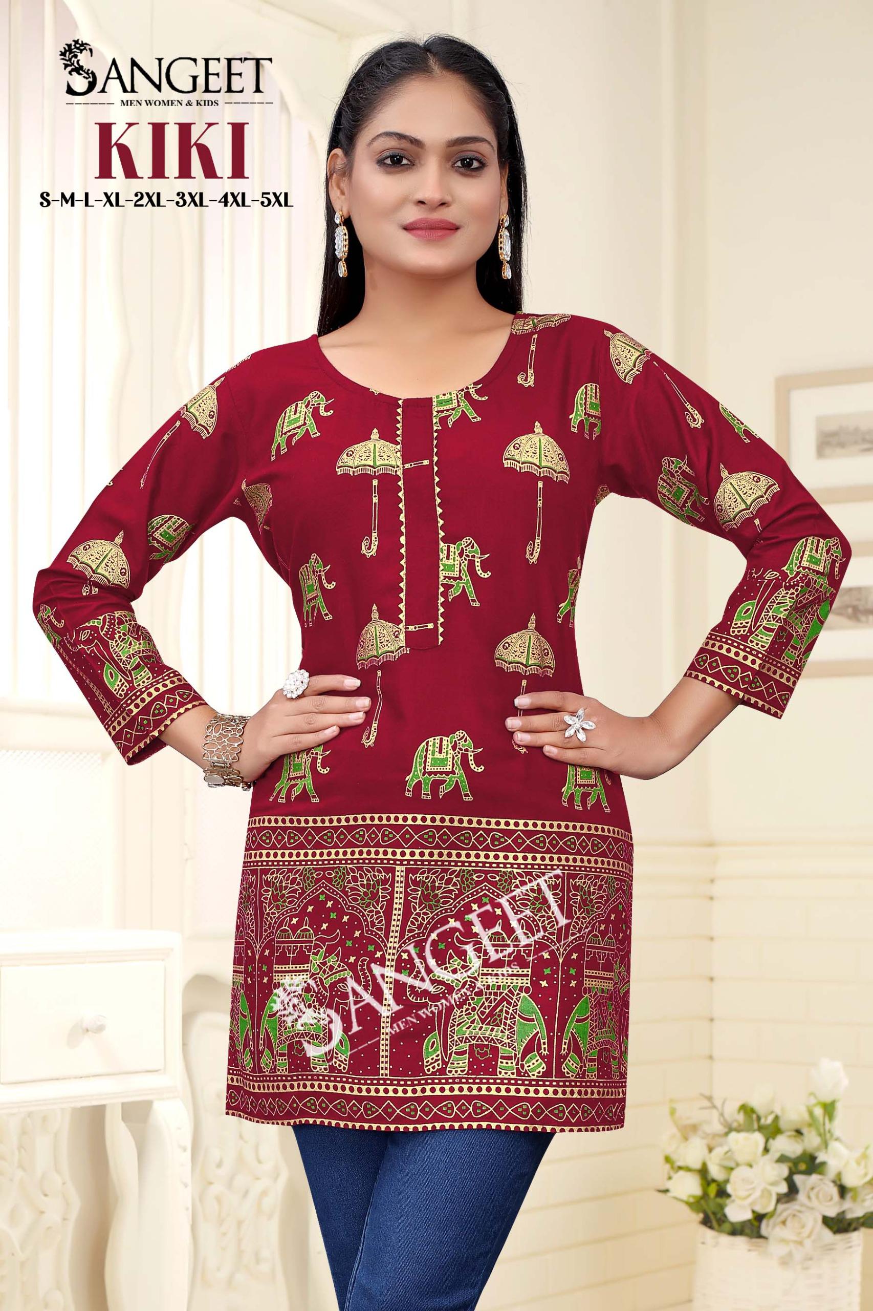 Sangeet Kiki Rayon Gold Multi Print Short Kurti Collection