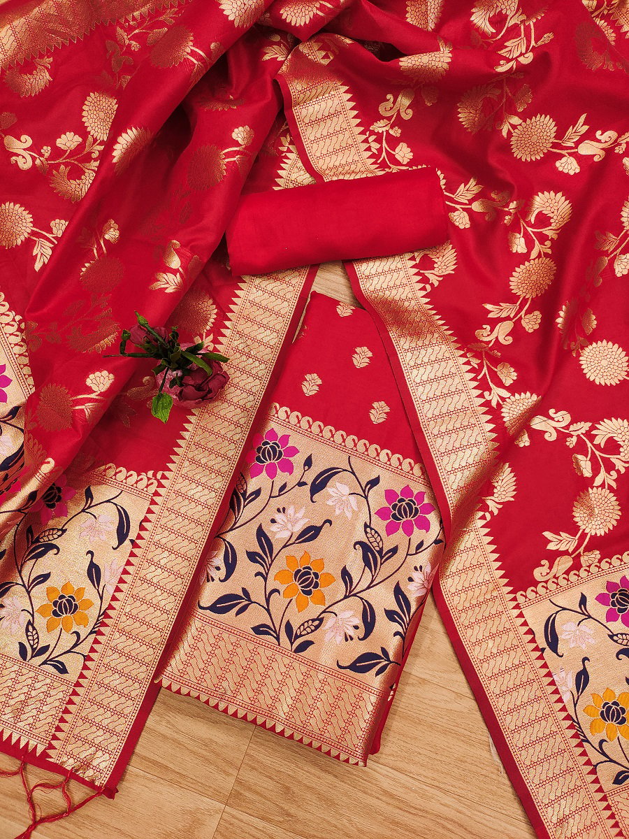 Four Colour L3 Soft Banarasi Silk Dress Material Collection