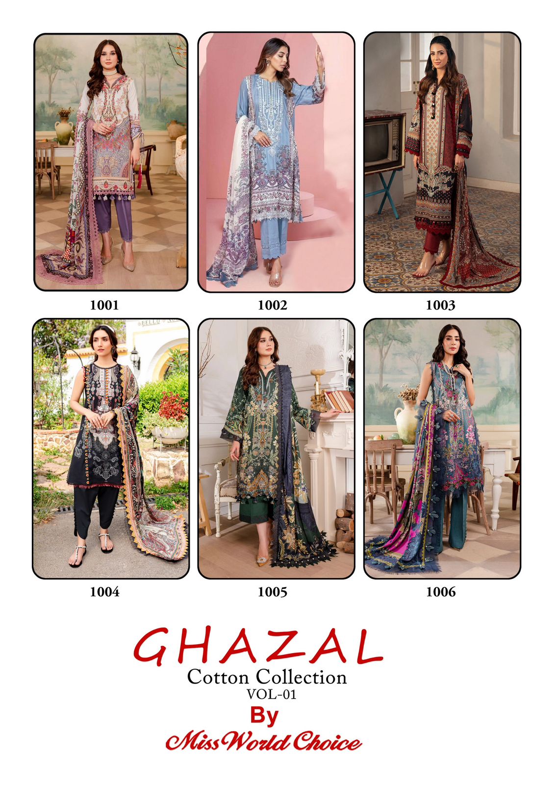Miss World Ghazal Vol 01 Cotton Printed Fancy Dress Material Collection
