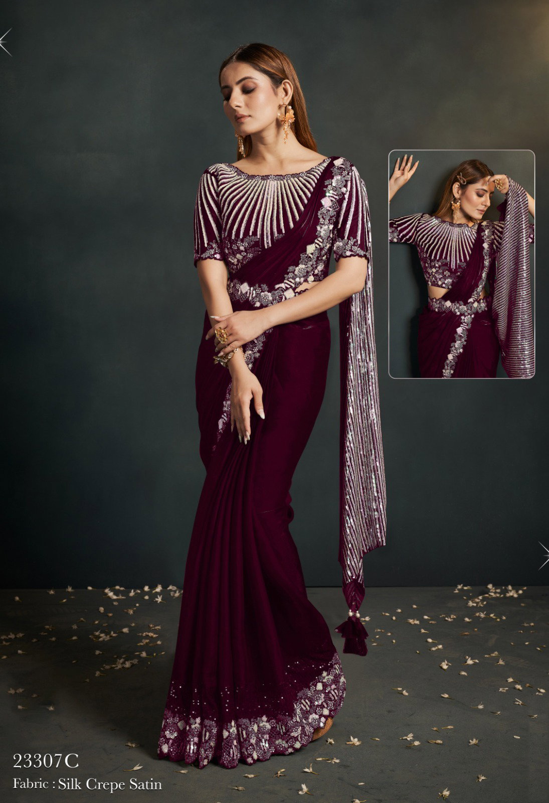 Mahotsav Mohmanthan Exotica 23307 C Crepe Satin Silk Ready To Wear Saree