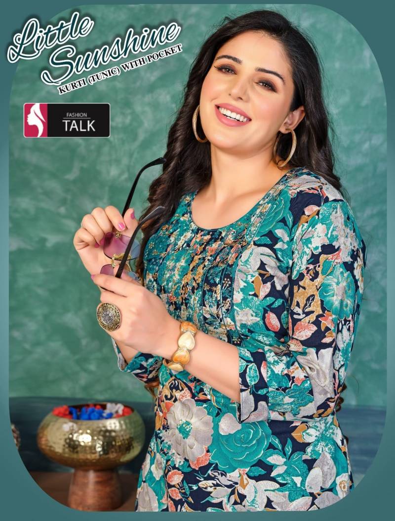 Fashion Talk Little Sunshine Foil Printed Rayon Short Kurtis Collection