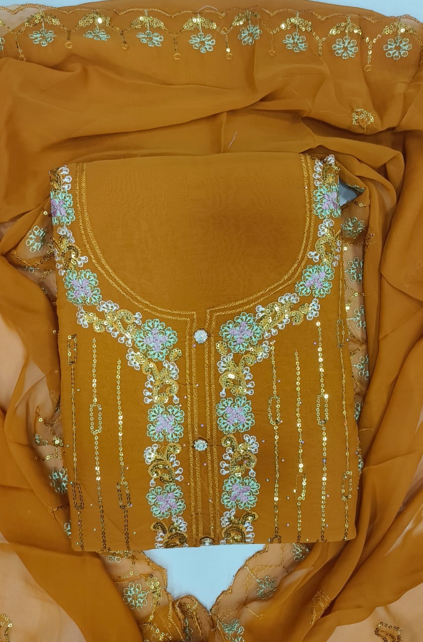 Dubai 4 Latest Faux Embroidered Georgette Dress Material Collection