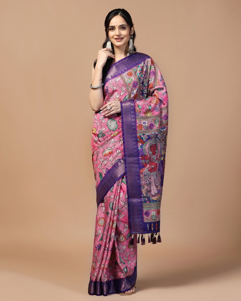 Tusser Kalamkari 1 Fancy Printed Silk Saree Collection