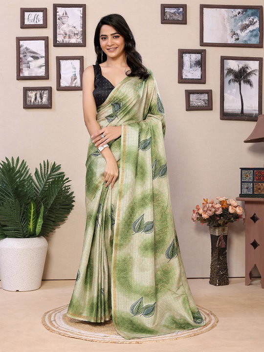 Meera 256 Party Wear Printed Silk Ready to Wear Saree with Un Stitched Blouse(Up to 44)