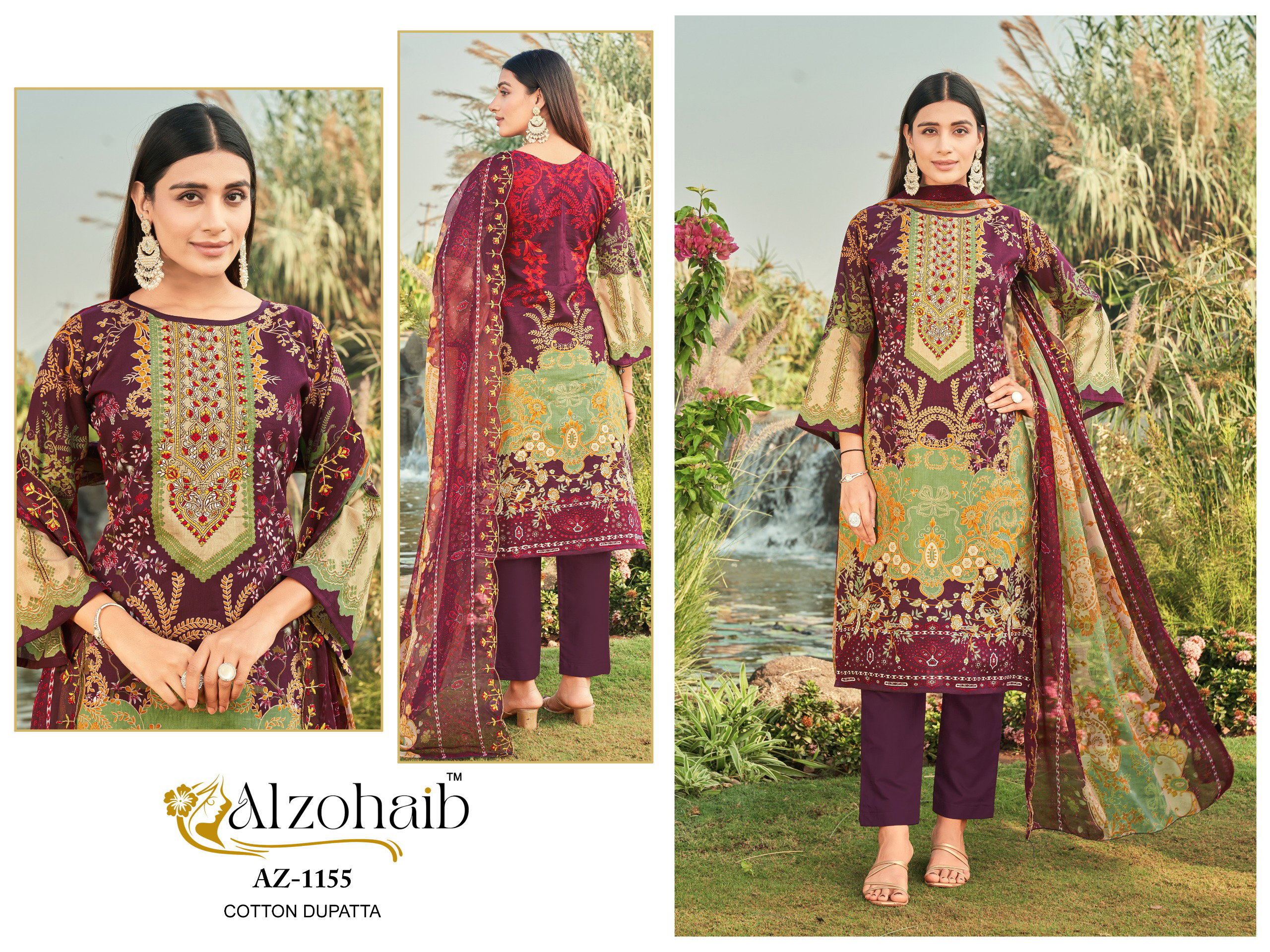 Alzohaib Az 1155 To 1157 Cotton Dupatta Pakistani Suits Collection