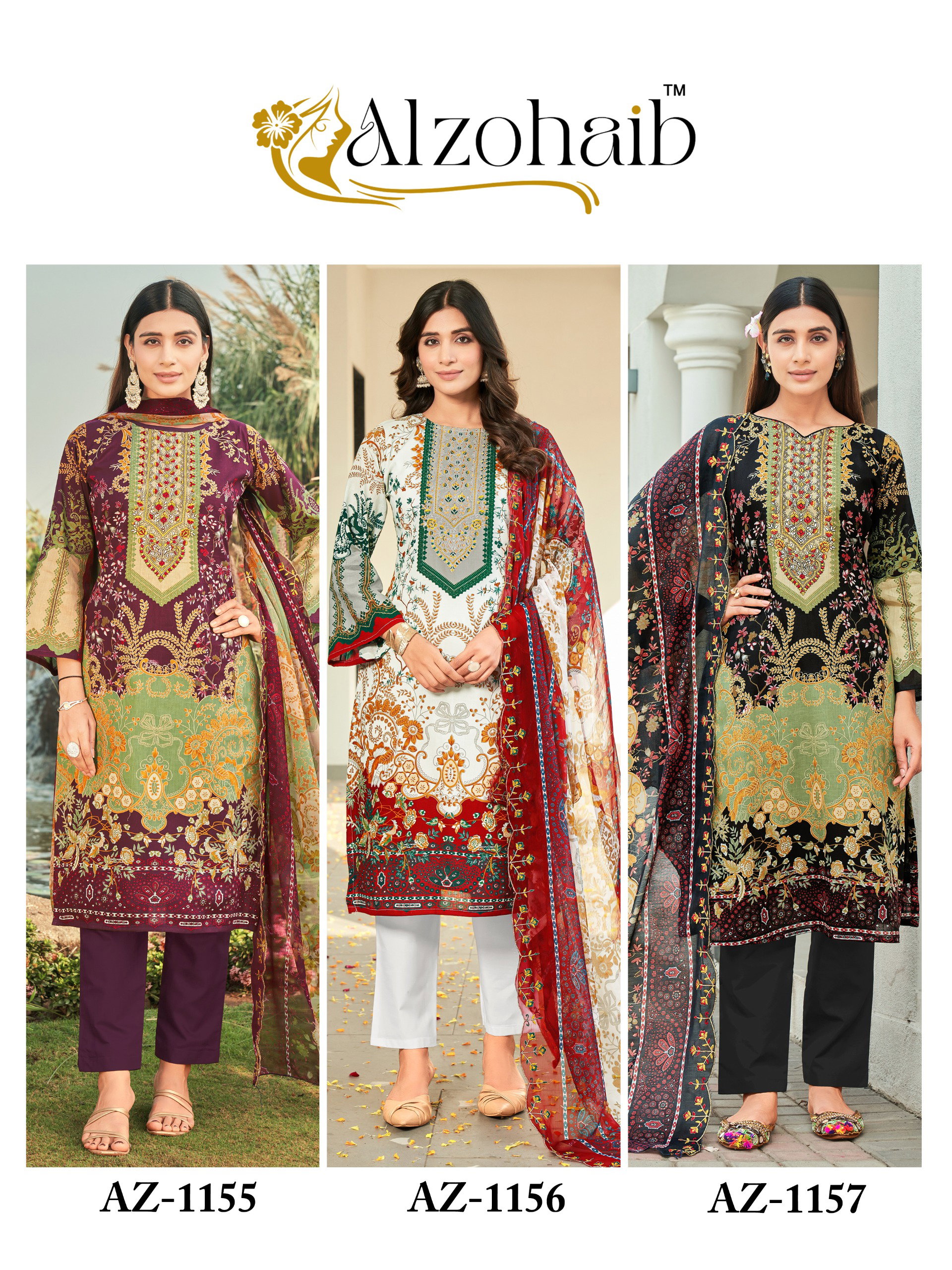 Alzohaib Az 1155 To 1157 Cotton Dupatta Pakistani Suits Collection