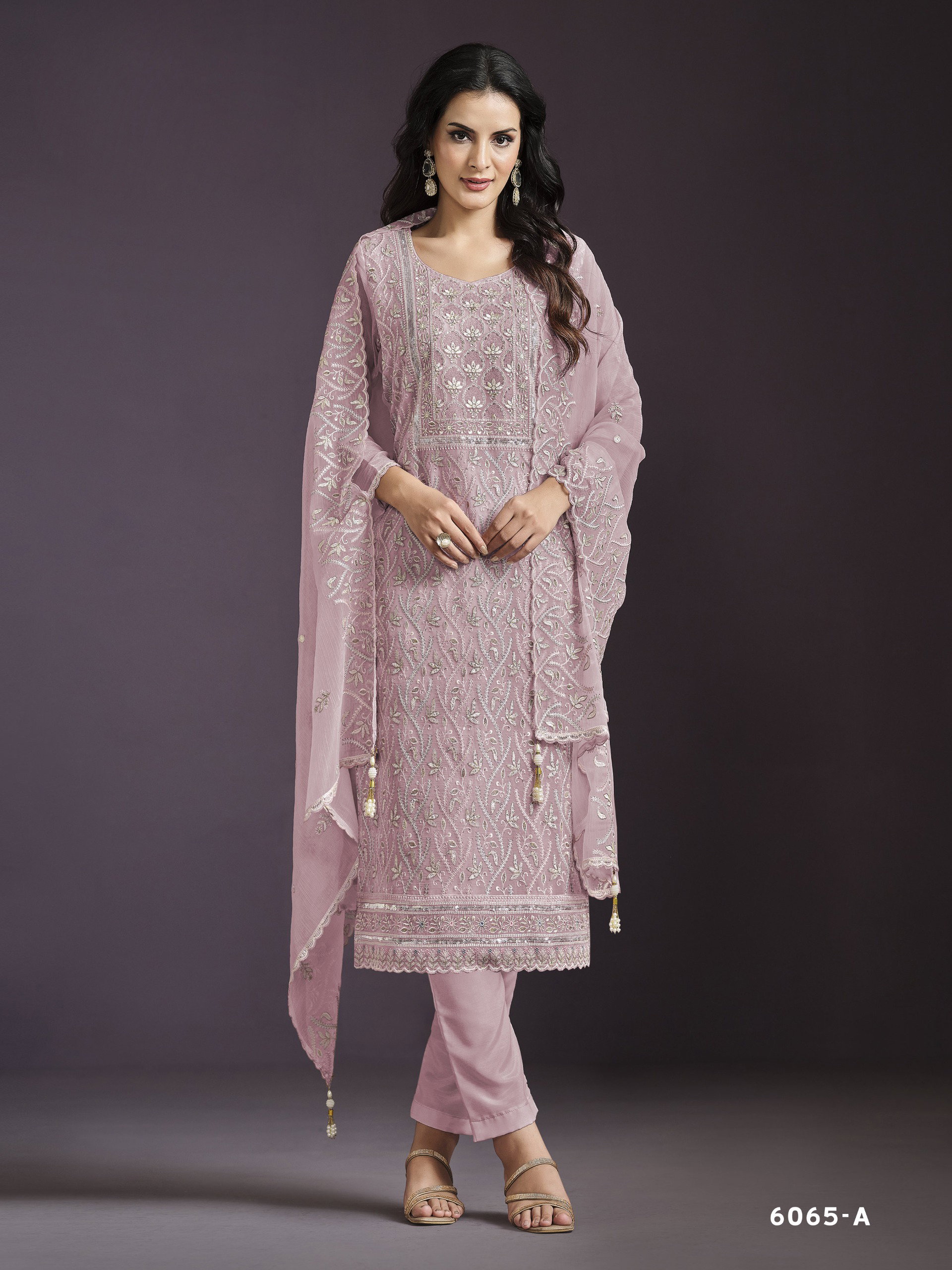 Hit 6065 Colors Chinon Silk Embroidered Kurti Bottom With Dupatta