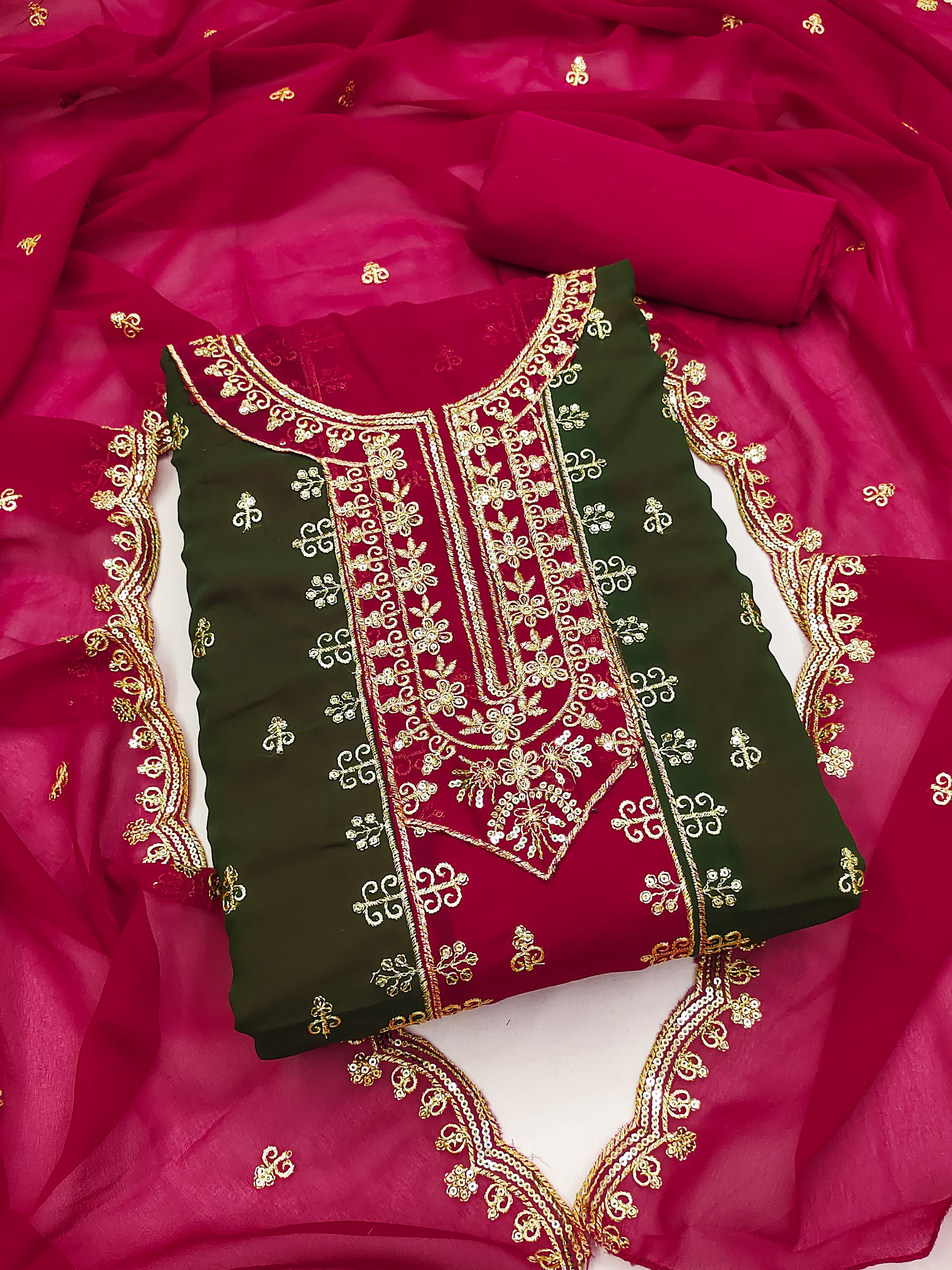 3 Patti Faux Georgette Embroidered Dress Material Collection