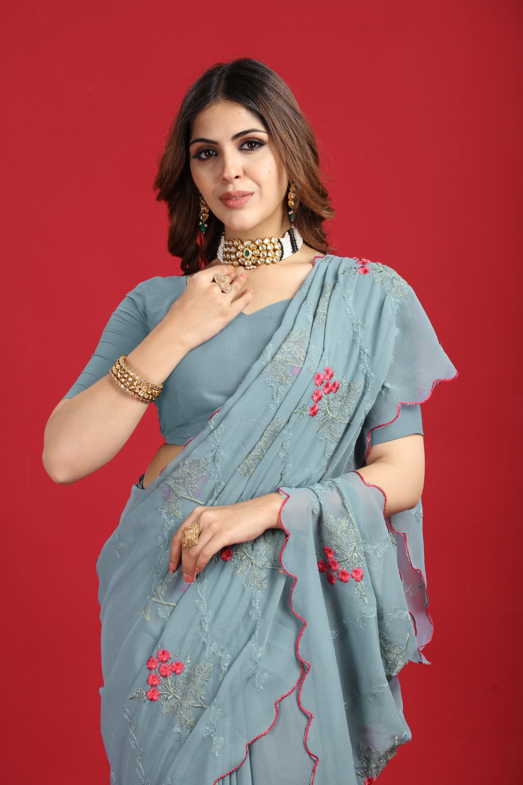 Rina 01 Georgette Embroidery Stylish Saree Collection