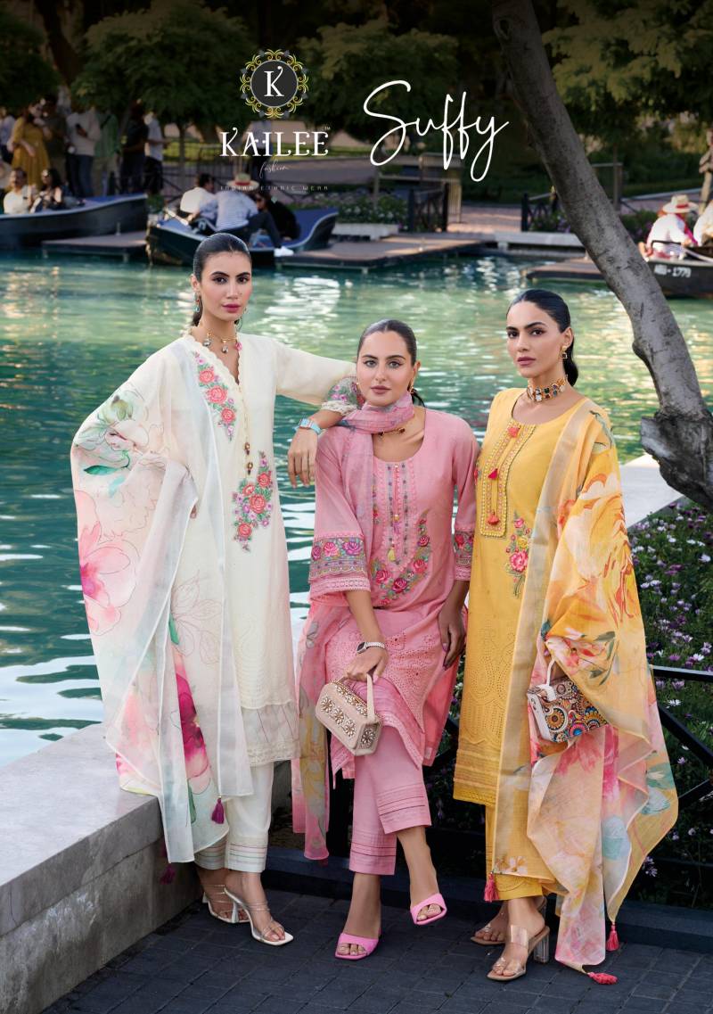 Kailee Suffy Cotton Chikankari Top Bottom With Dupatta Collection
