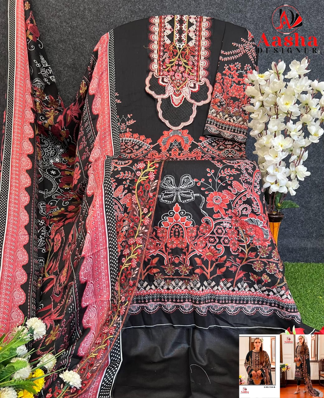 Aasha 1144 A And B Cotton Dupatta Pakistani Salwar Kameez