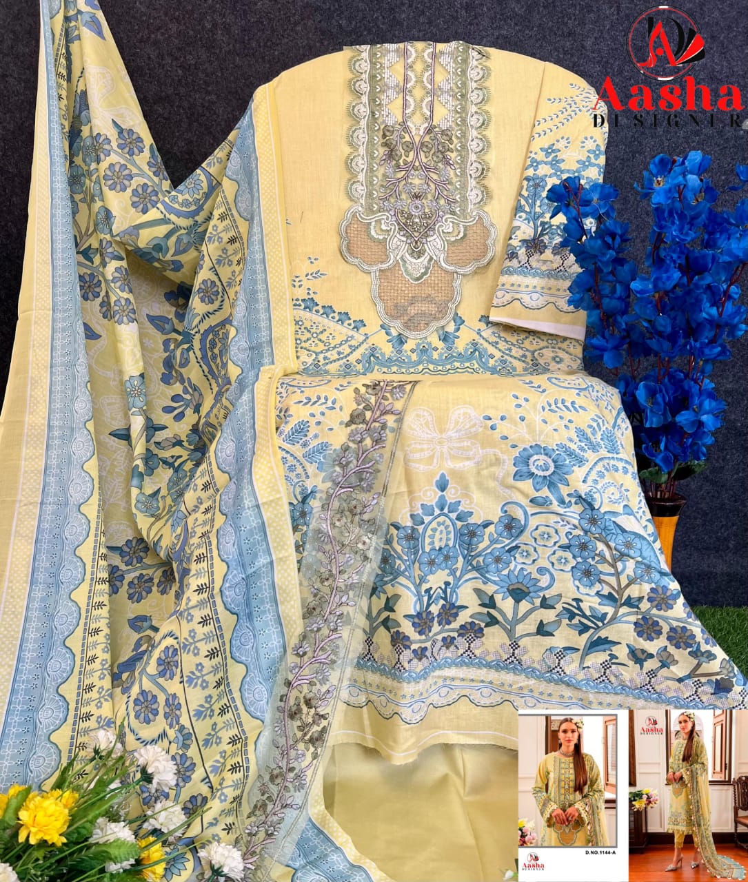 Aasha 1144 A And B Cotton Dupatta Pakistani Salwar Kameez