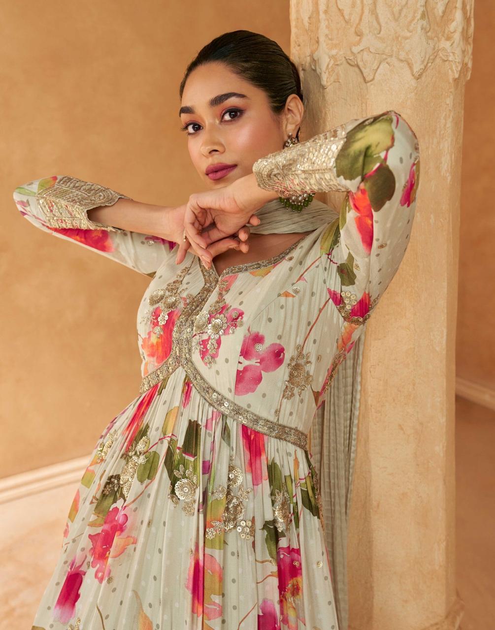 Saanj Hit 5643 To 5645 Designer Chinon Silk Gown With Dupatta