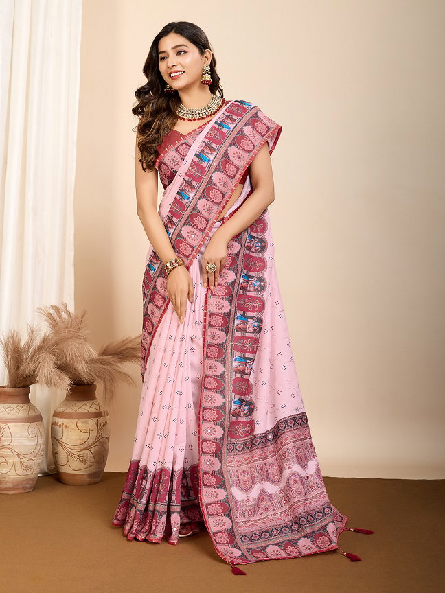 Maahi 166 Wedding Wear Embroidery Worked Muslin saree with Un Stitched Blouse 