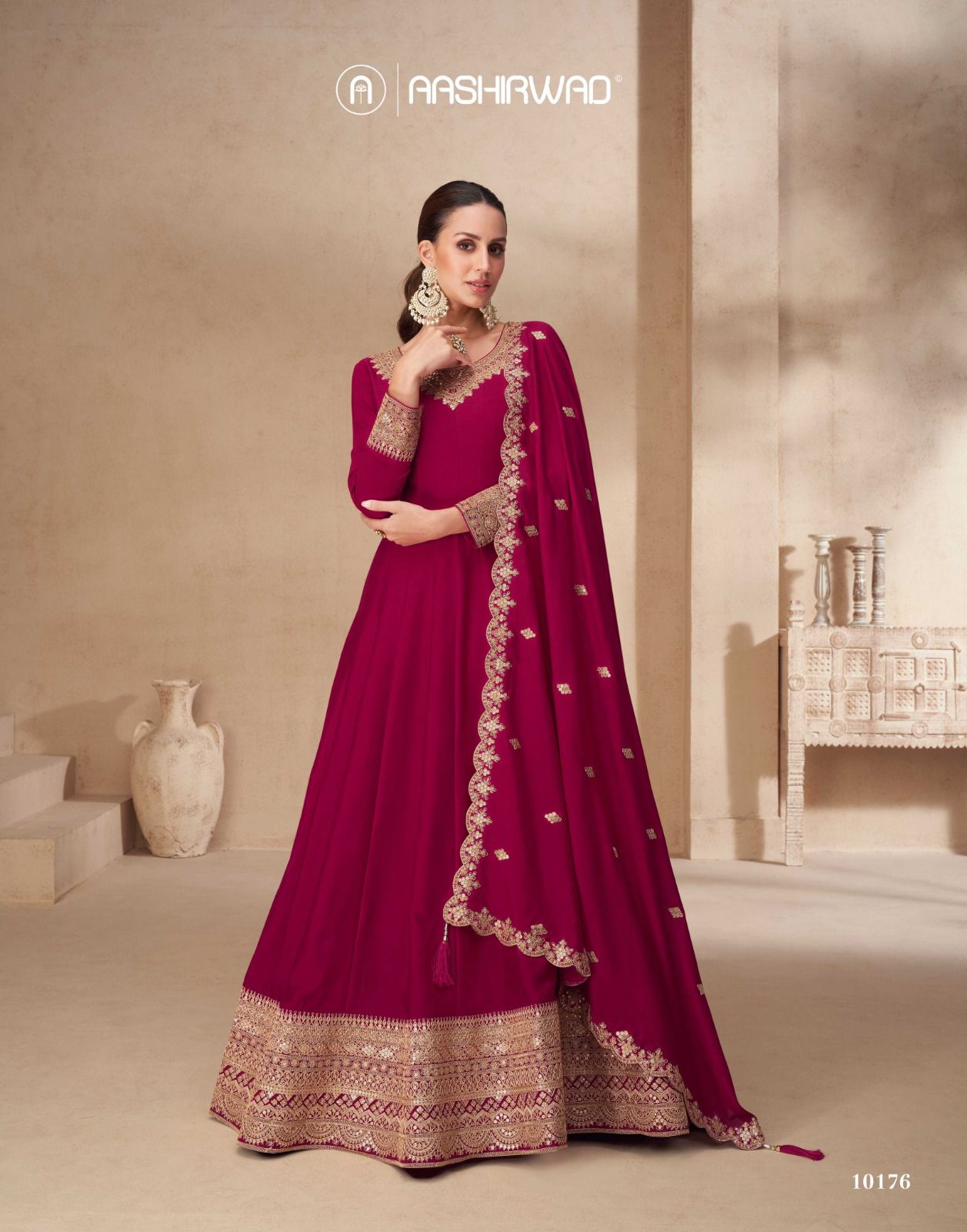 Aashirwad Akshra Designer Silk Gown With Dupatta Collection