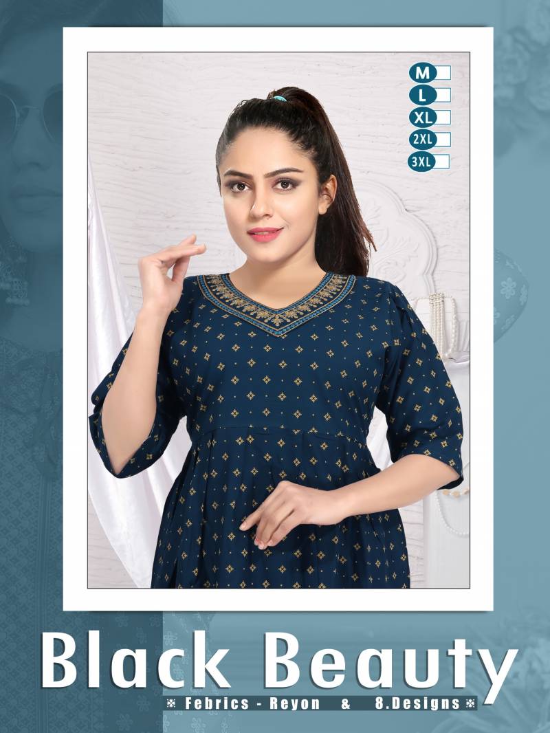 Trendy Black Beauty Fancy Regular Wear Rayon Kurtis Collection