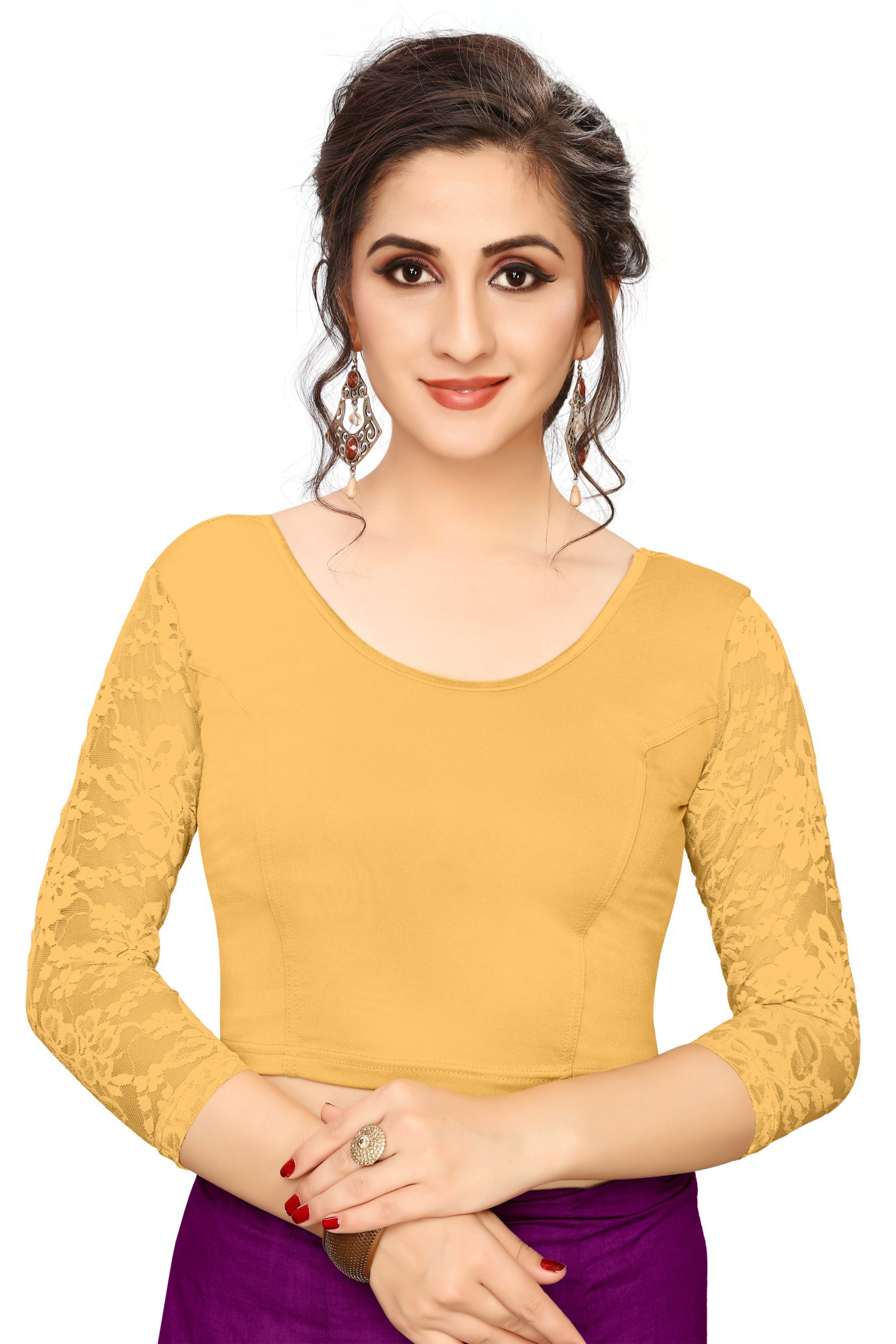 Jelite Shimmer Three Fourth Net Sleeve Stretchable Blouse Collection