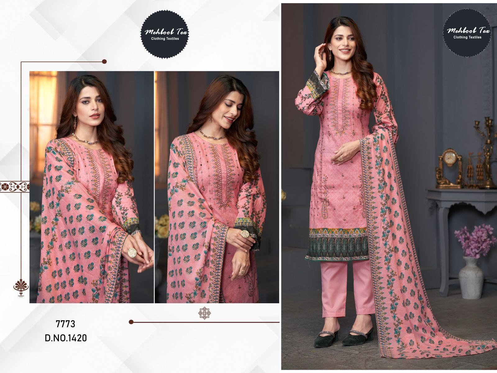 Mehboob Tex 1420 And 1421 Cotton Dupatta Pakistani Salwar Suits