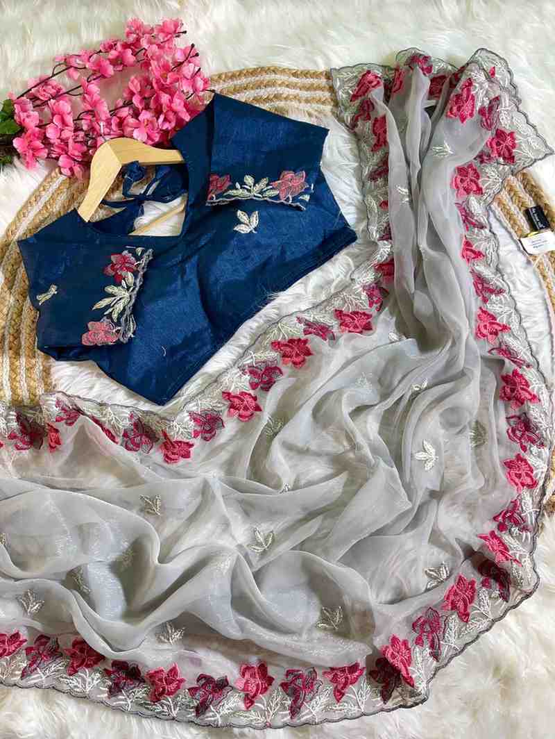 Kc 126 Wedding Wear Embroidered Shimmer Silk Saree Collection