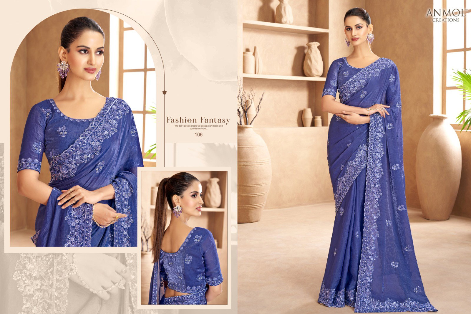 Anmol Jade Fendi Satin Embroidered Designer Saree Collection