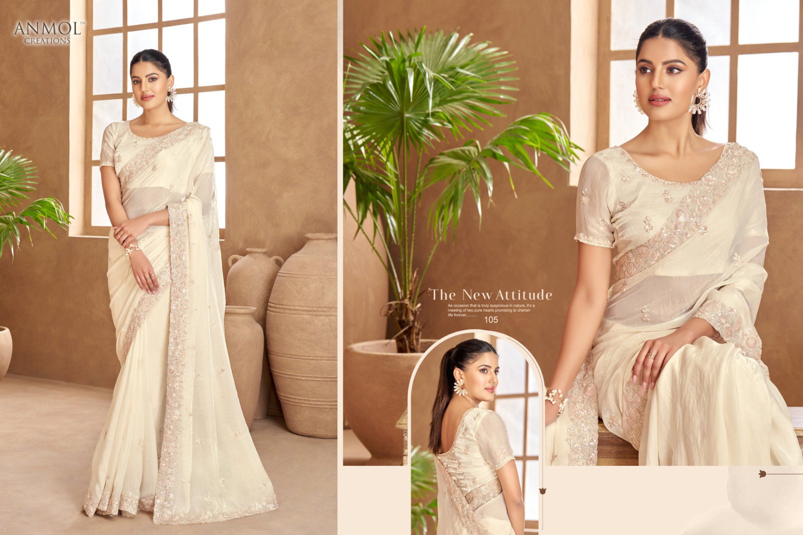 Anmol Jade Fendi Satin Embroidered Designer Saree Collection