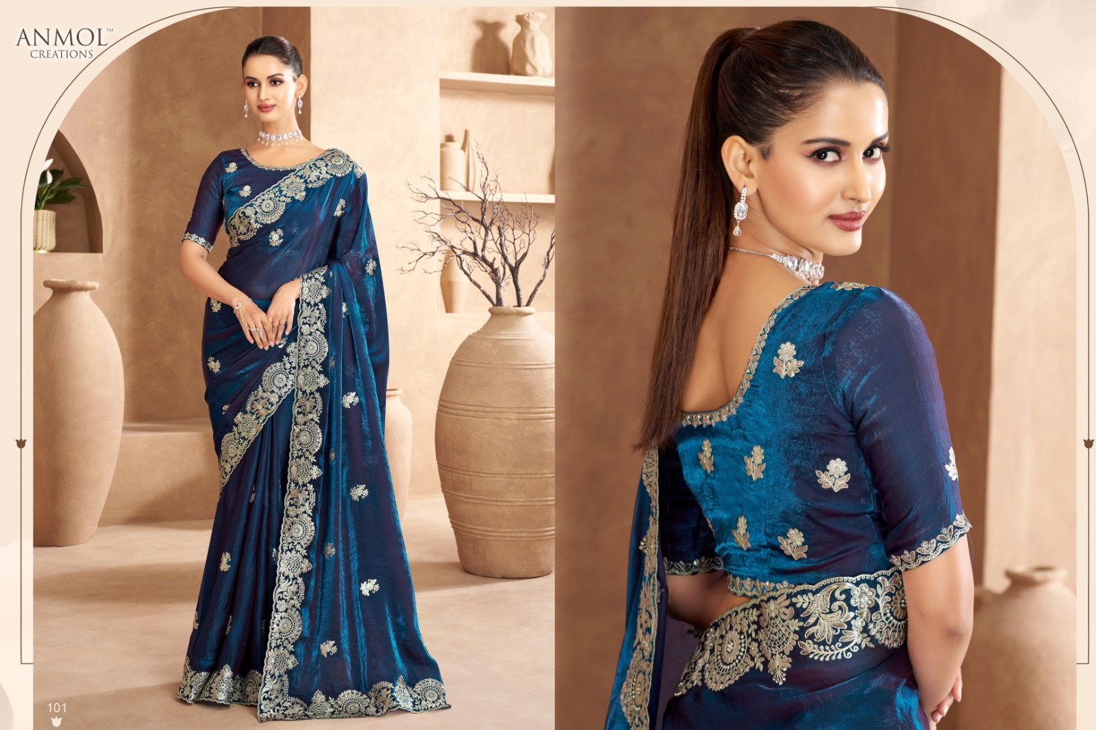 Anmol Jade Fendi Satin Embroidered Designer Saree Collection