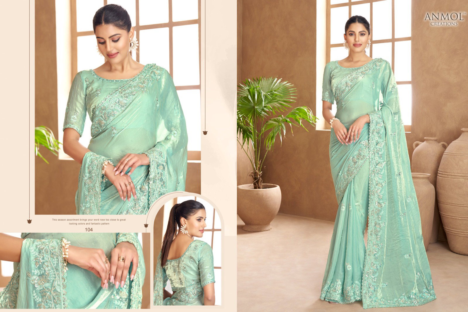 Anmol Jade Fendi Satin Embroidered Designer Saree Collection