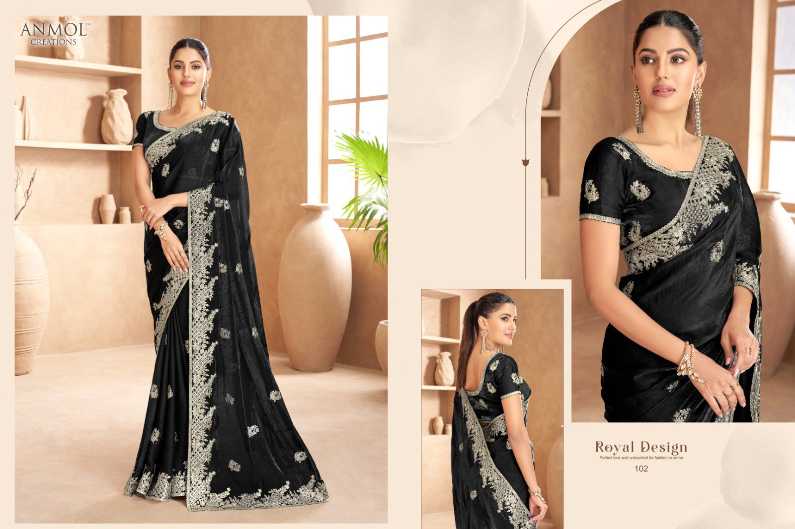 Anmol Jade Fendi Satin Embroidered Designer Saree Collection