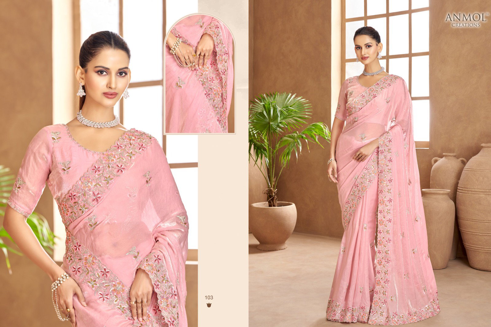 Anmol Jade Fendi Satin Embroidered Designer Saree Collection