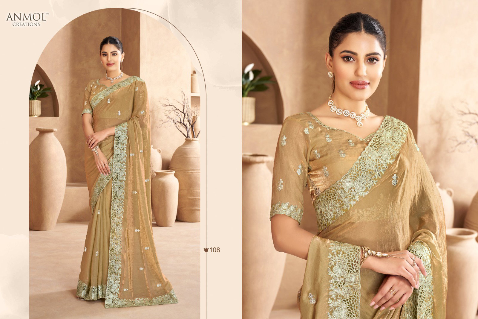 Anmol Jade Fendi Satin Embroidered Designer Saree Collection