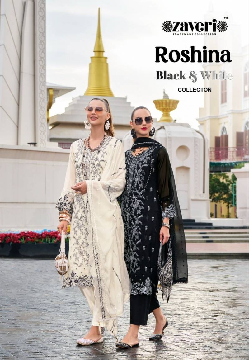 Zaveri Roshina Black And White Soft Organza Ready Made Collection