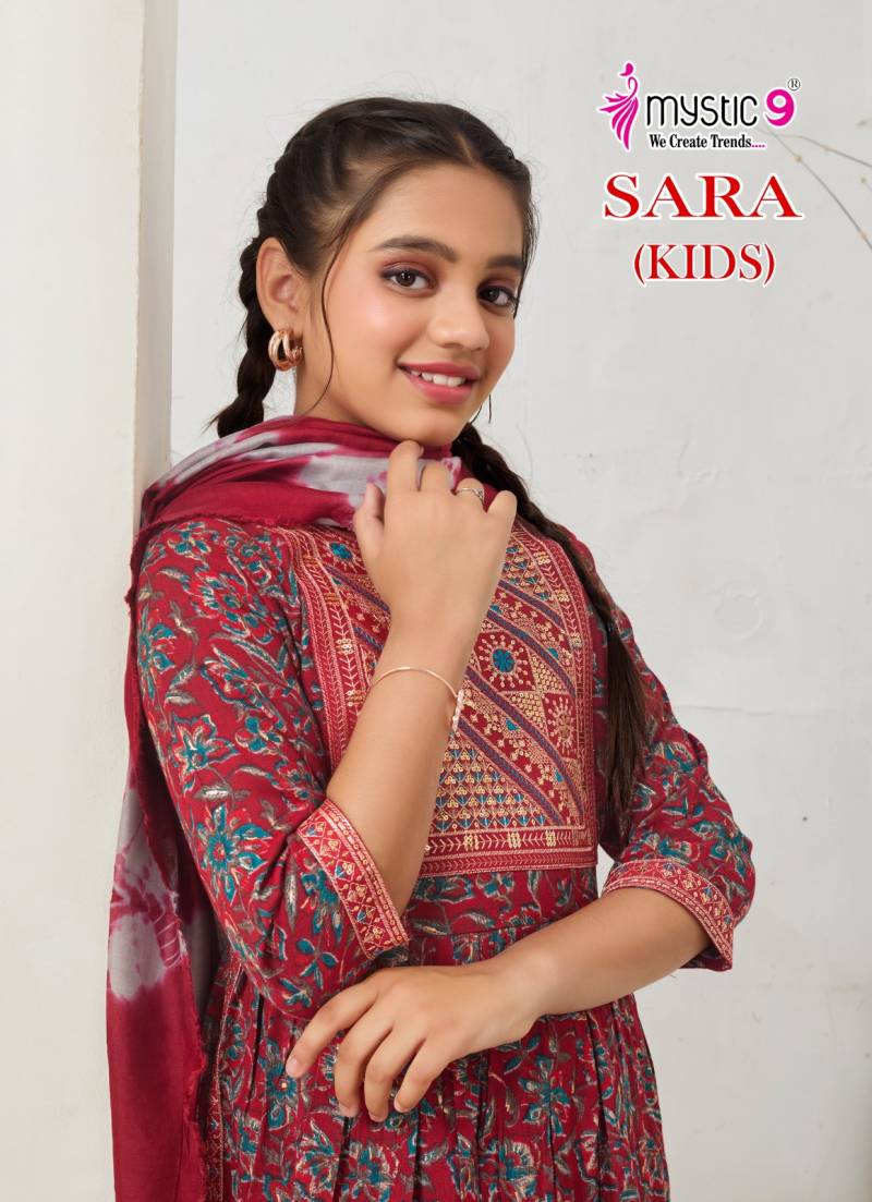 Mystic 9 Sara Vol 1 Kids Rayon Foil Printed Kurti Bottom With Dupatta