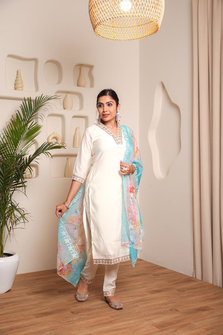 Aleena 1 Chanderi Cotton Embroidered Kurti Bottom With Dupatta