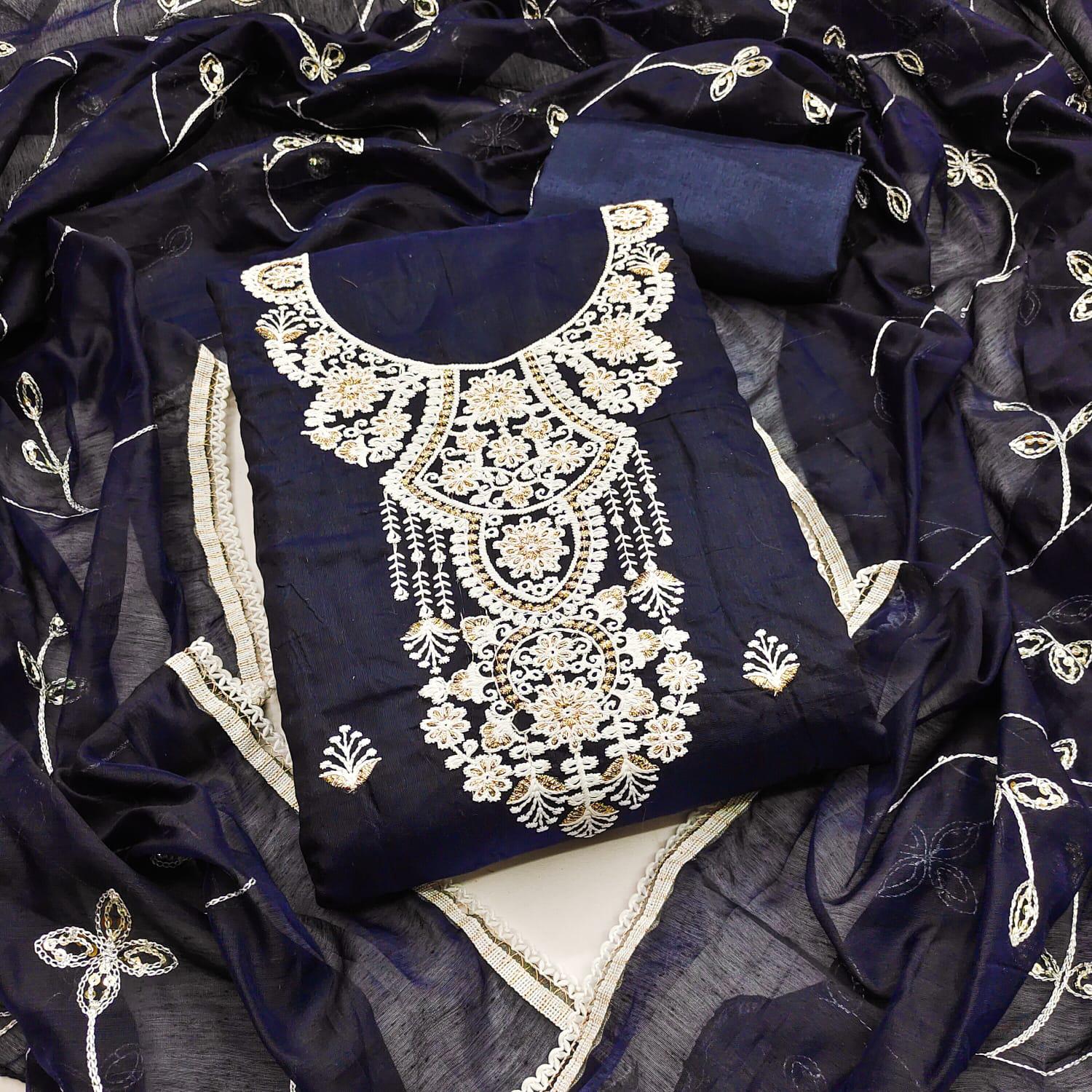 Maya Suits 1001 Embroidered Chanderi Dress Material Collection