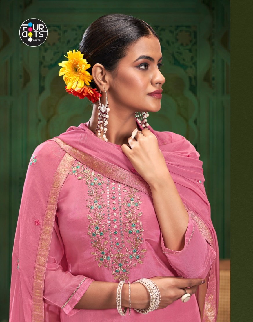 Four Dots Mishka Glass Organza With Khatli Work Dress Material