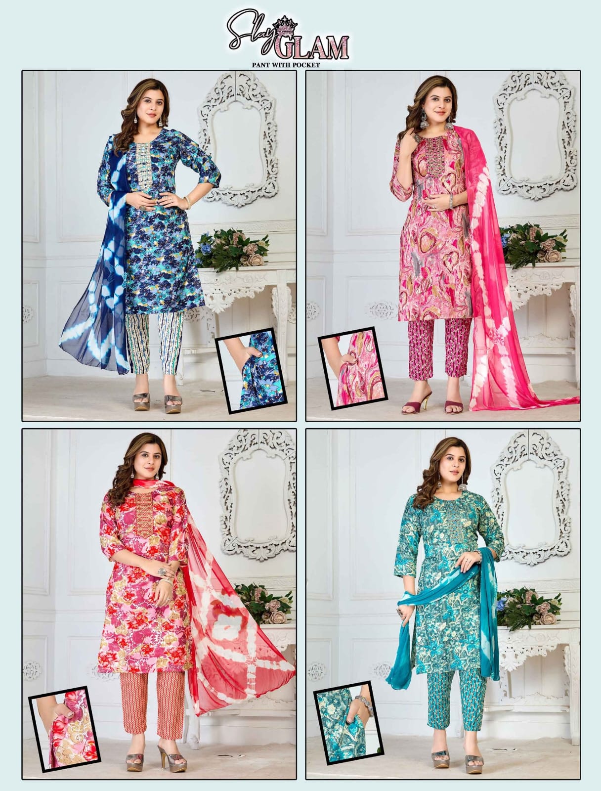 Beauty Stay Glam Foil Printed Rayon fancy Kurti Bottom With Dupatta Collection