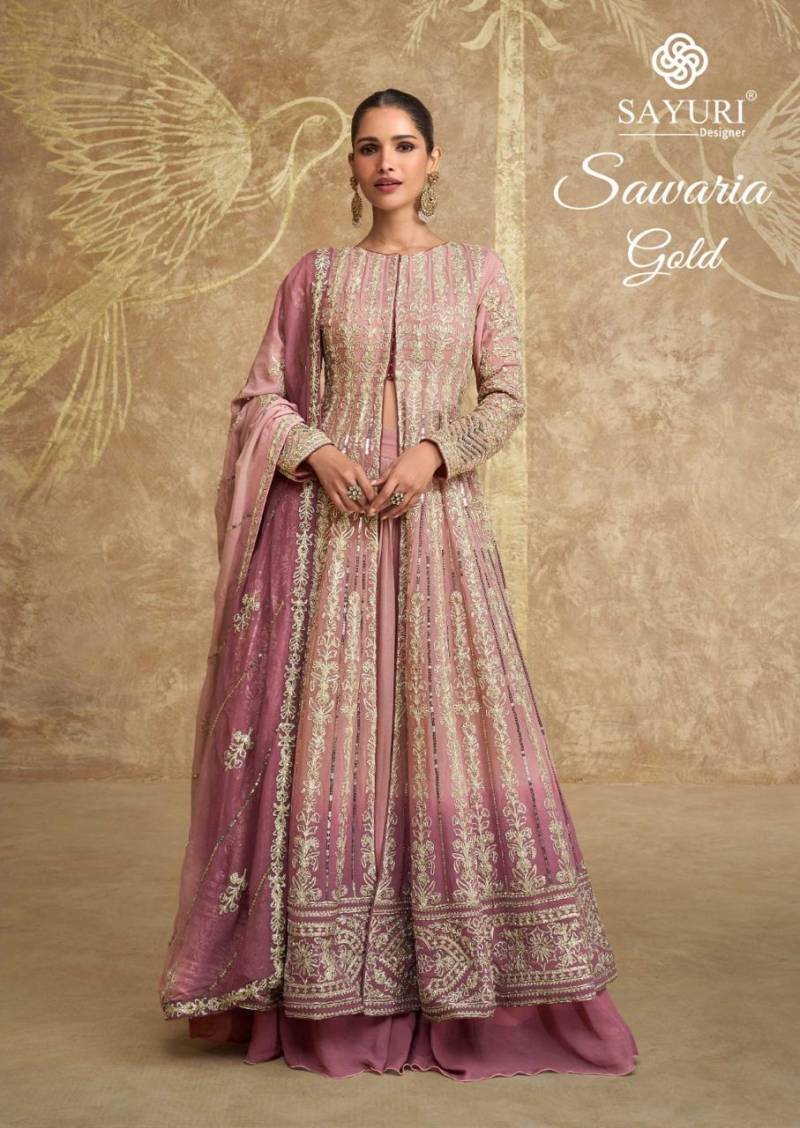 Sayuri Sawaria Gold Georgette Designer Salwar Kameez Collection