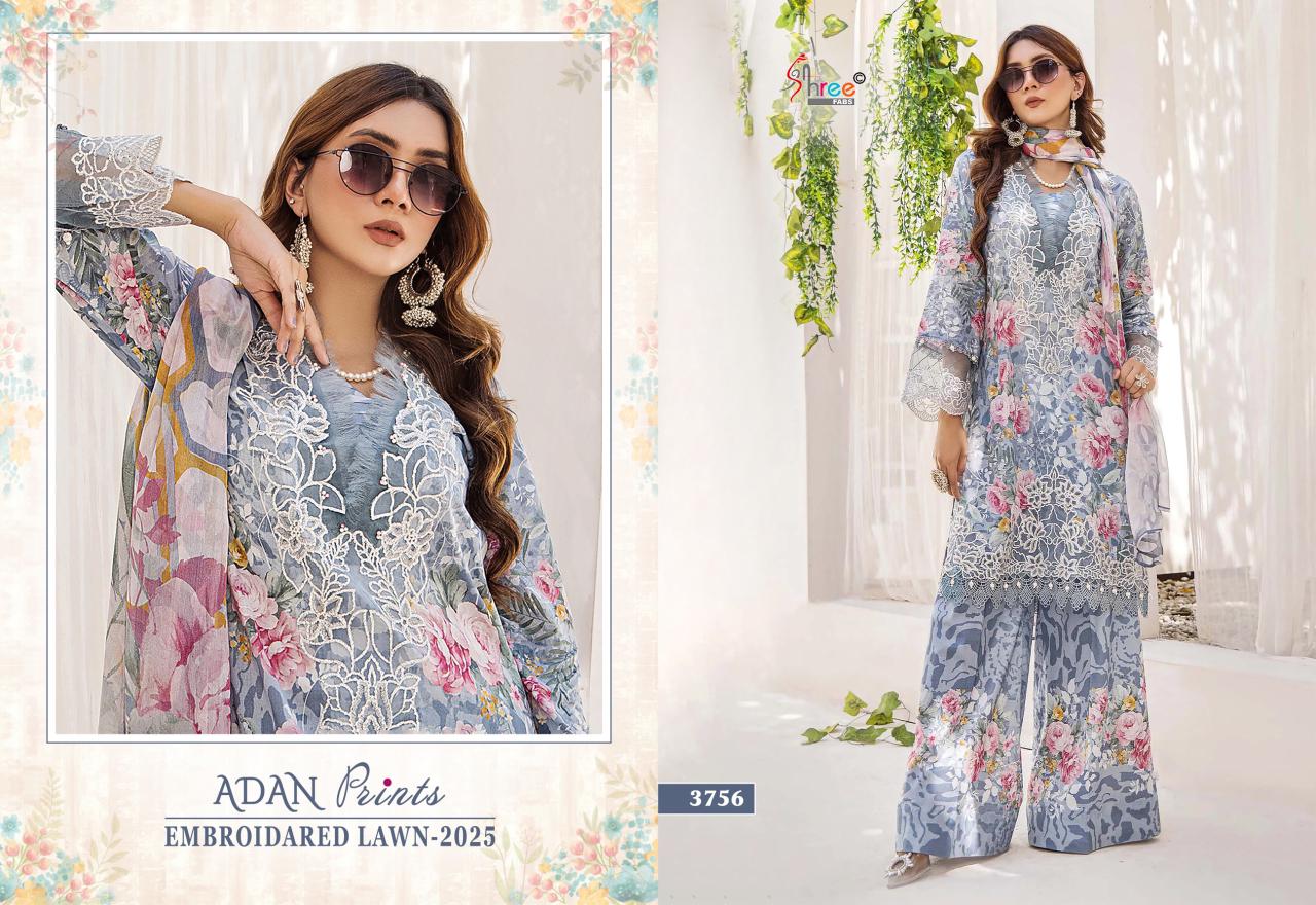 Shree Adan Prints Embroidered Lawn 2025 Cotton Dupatta Pakistani Suits