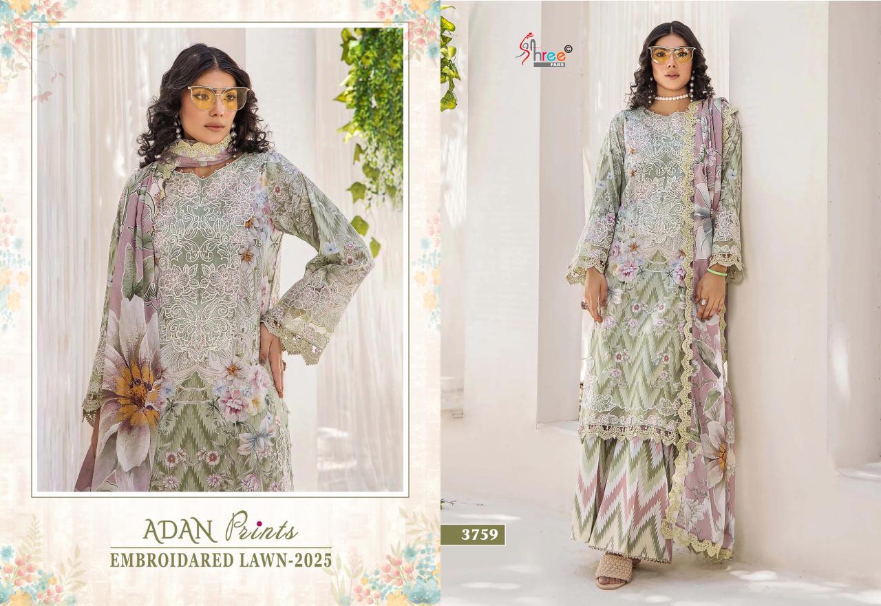 Shree Adan Prints Embroidered Lawn 2025 Cotton Dupatta Pakistani Suits