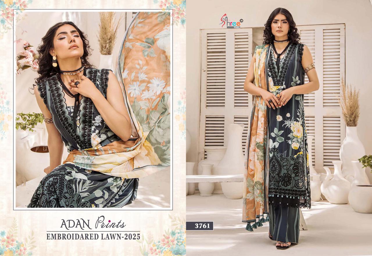 Shree Adan Prints Embroidered Lawn 2025 Cotton Dupatta Pakistani Suits