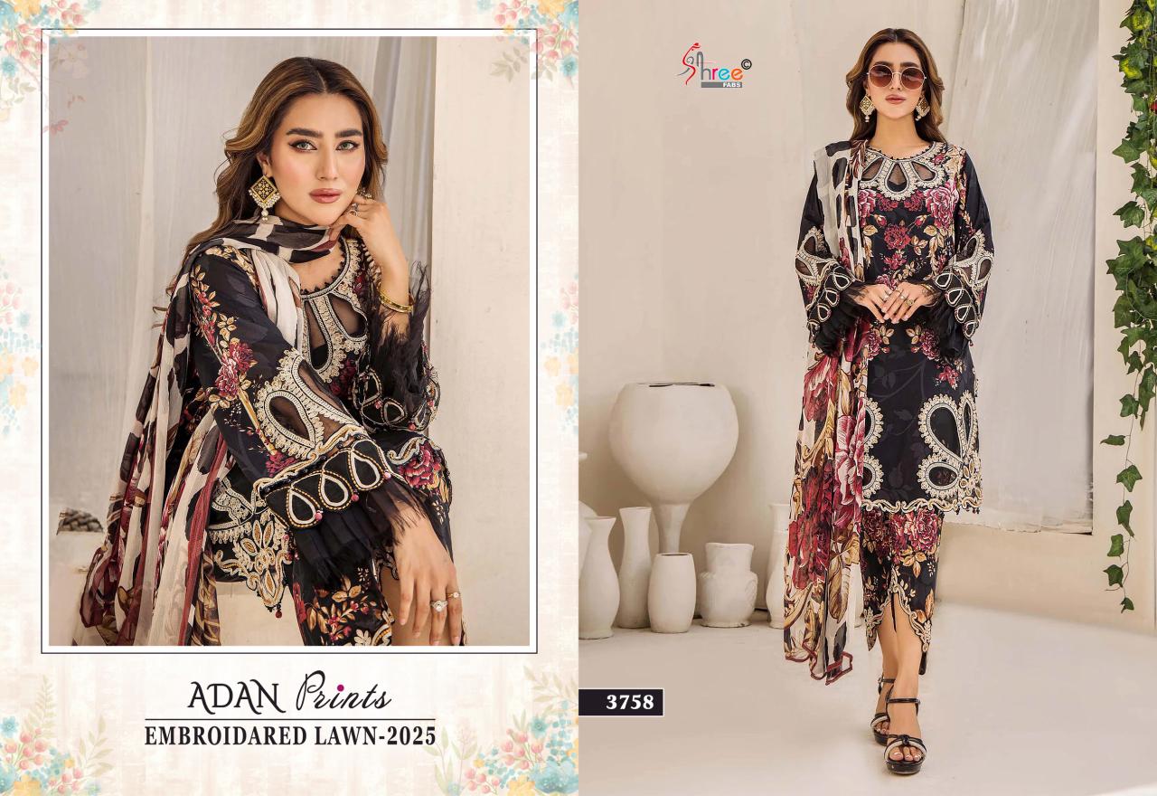 Shree Adan Prints Embroidered Lawn 2025 Cotton Dupatta Pakistani Suits