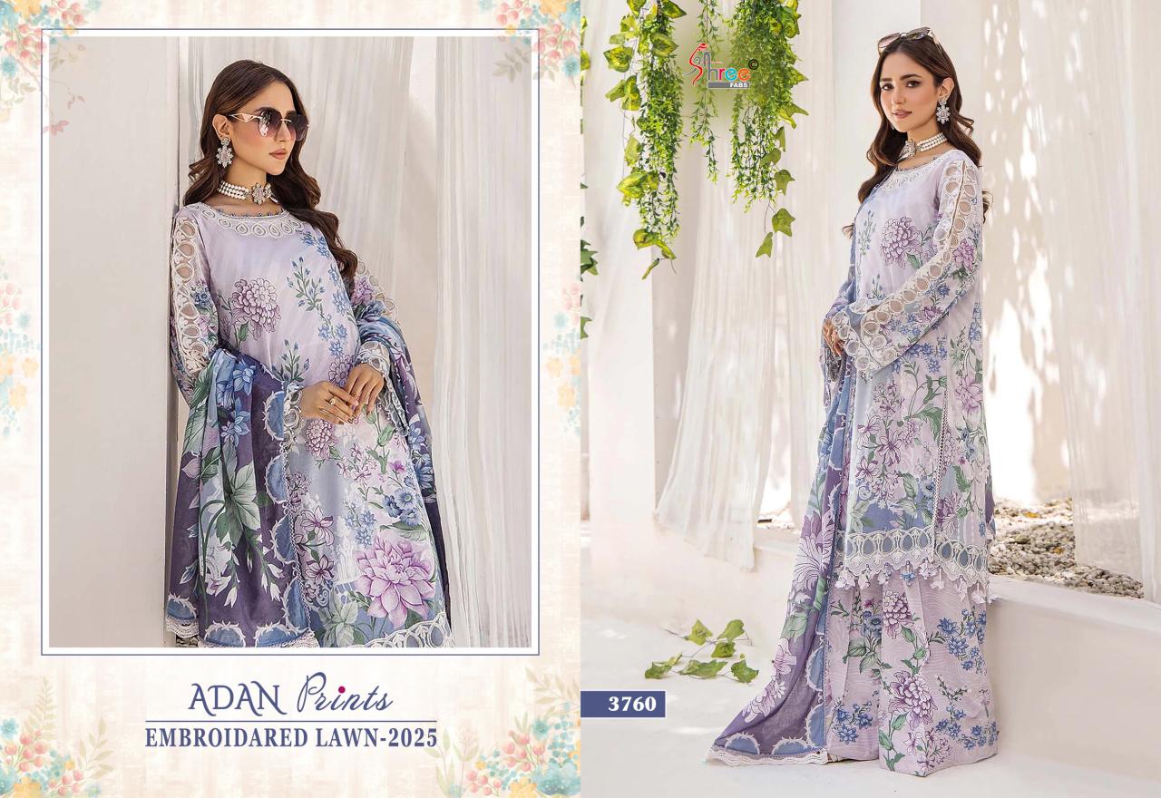 Shree Adan Prints Embroidered Lawn 2025 Cotton Dupatta Pakistani Suits