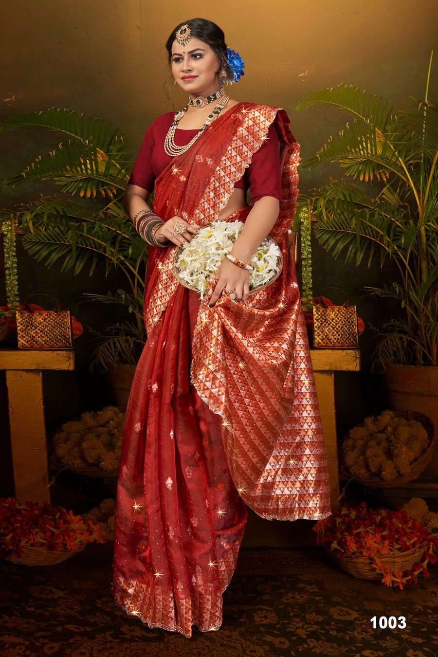 Saroj Gulaal Organza Swarovski Vol 3 Festive Wear Organza Silk Saree Collection