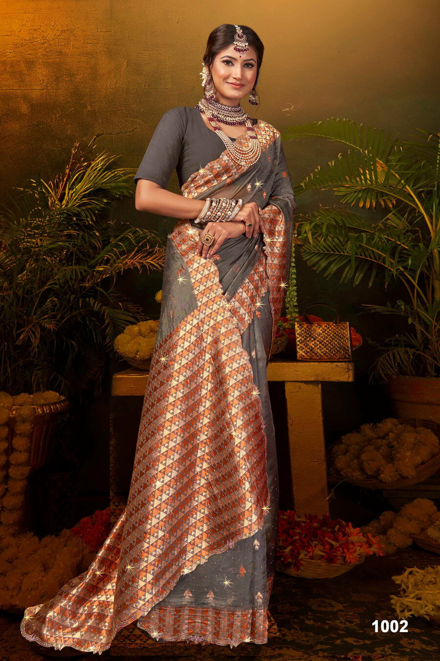 Saroj Gulaal Organza Swarovski Vol 3 Festive Wear Organza Silk Saree Collection