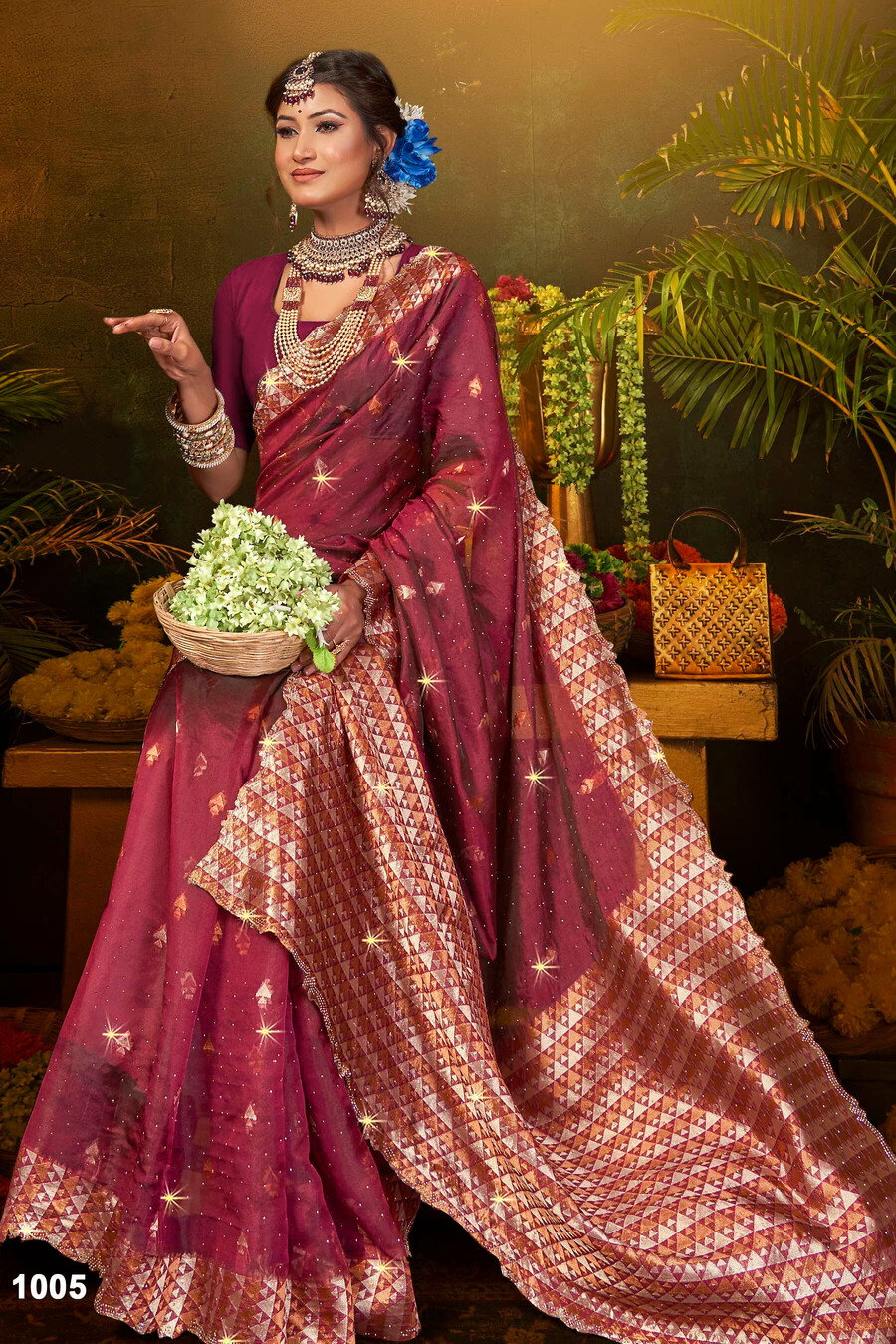 Saroj Gulaal Organza Swarovski Vol 3 Festive Wear Organza Silk Saree Collection