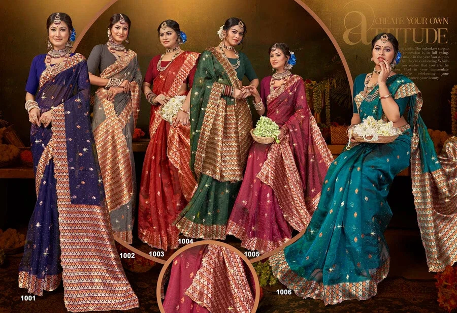 Saroj Gulaal Organza Swarovski Vol 3 Festive Wear Organza Silk Saree Collection