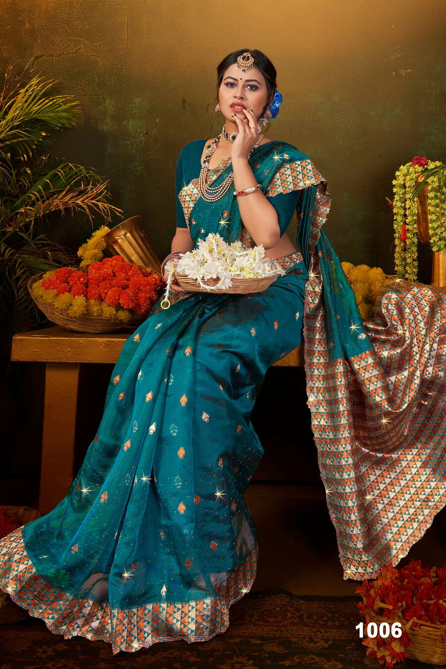 Saroj Gulaal Organza Swarovski Vol 3 Festive Wear Organza Silk Saree Collection